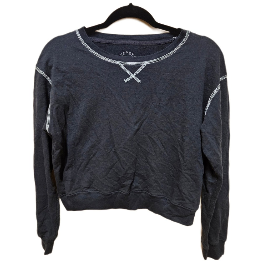 Black/White Sundown By Splendid Jada Long Sleeve Cropped Thermal Crew Size Small